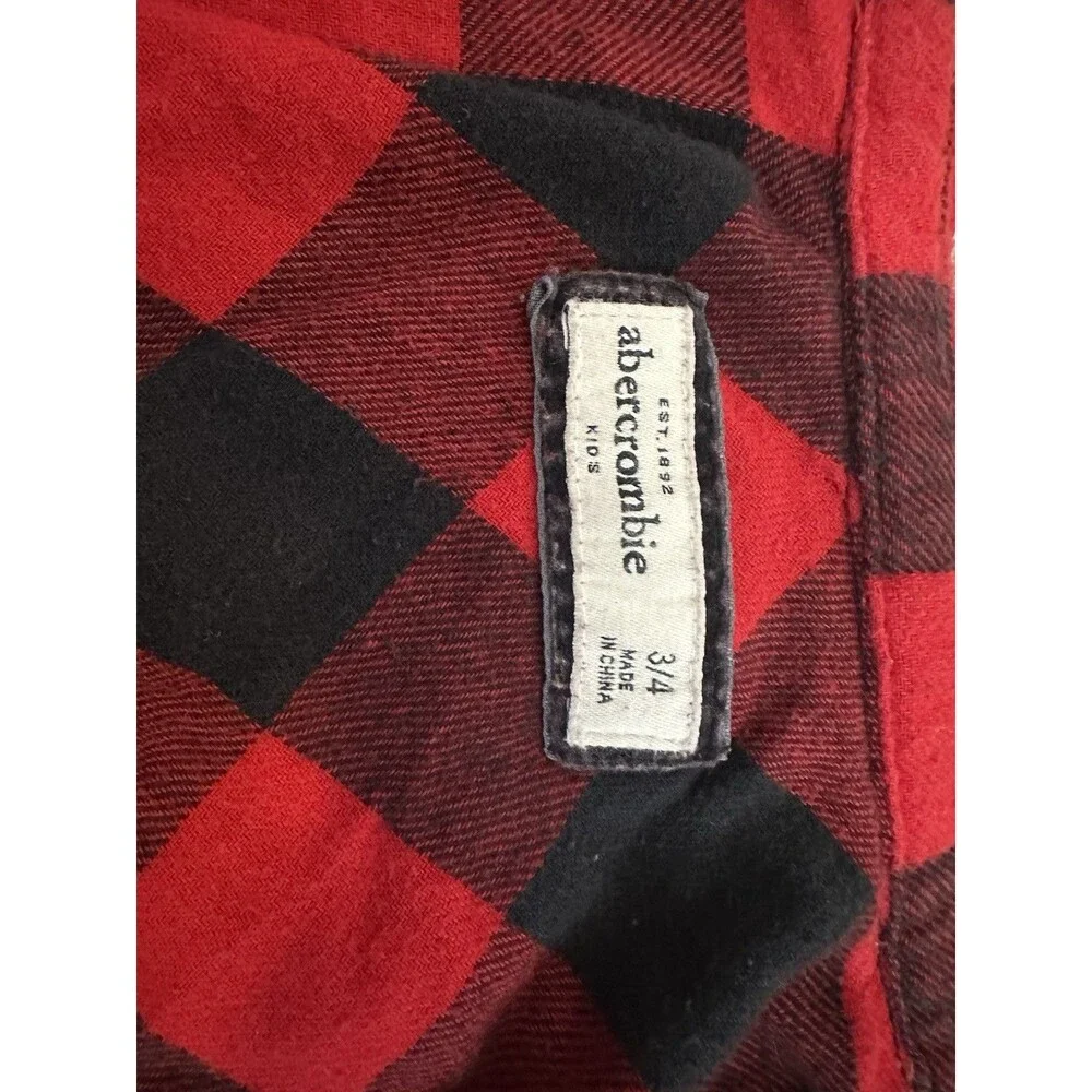 Abercrombie Kids Long Sleeve Flannel Red Plaid Button-Down Shirt Girls Size 3/4